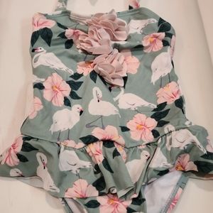 Janie and jack Green and pink swan swimsuit